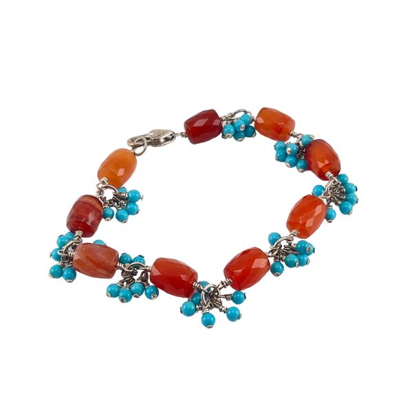 Carnelian & Turquoise Beaded Bracelet With Silver Lobster Clasp - Picture 6 of 6
